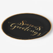 "Die Grüße der Jahreszeit" Schwarzes Gold-Script-E Pappteller (Schrägansicht)