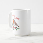 Die Grüße der Jahreszeit von fröhlichem Robin Kaffeetasse (Vorderseite Links)