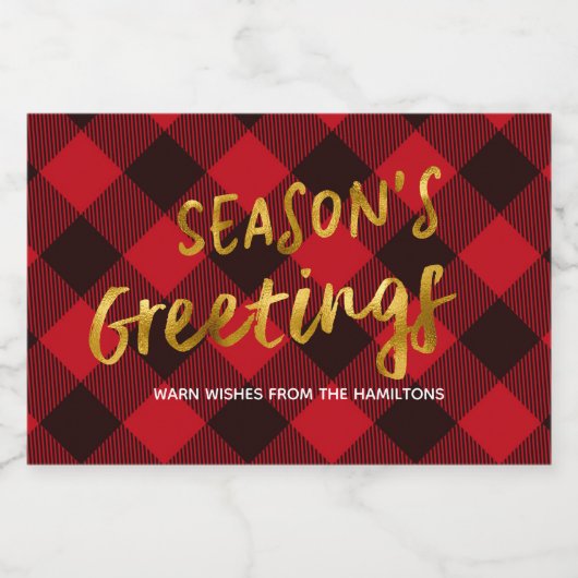 Die Grüße der Saison Buffalo Rot Kariert und Gold Lebensmitteletikett (Einzelnes Label)