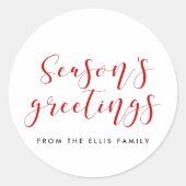 Die Grüße der Saison elegant rot und weiß Runder Aufkleber (Vorderseite)