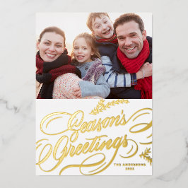 Die Grüße der Saison Elegantes Kalligrafisches Fot Folien Feiertagskarte