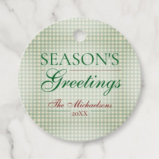 Die Grüße der Saison Gingham Weihnachten Geschenkanhänger (Vorderseite)
