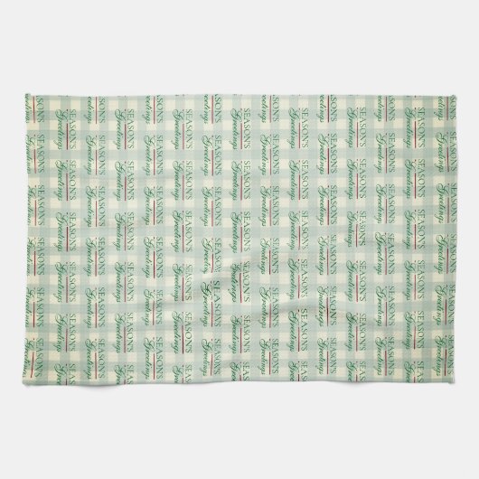 Die Grüße der Saison Gingham Weihnachten Geschirrtuch (Horizontal)