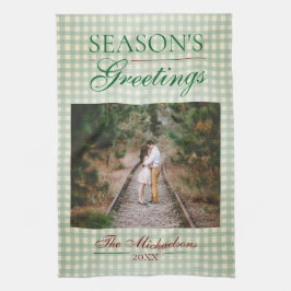 Die Grüße der Saison Gingham Weihnachten Geschirrtuch