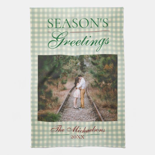 Die Grüße der Saison Gingham Weihnachten Geschirrtuch (Vertikal)