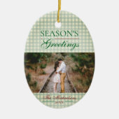 Die Grüße der Saison Gingham Weihnachten Keramik Ornament (Vorne)