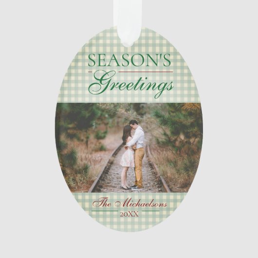 Die Grüße der Saison Gingham Weihnachten Ornament (Vorderseite)