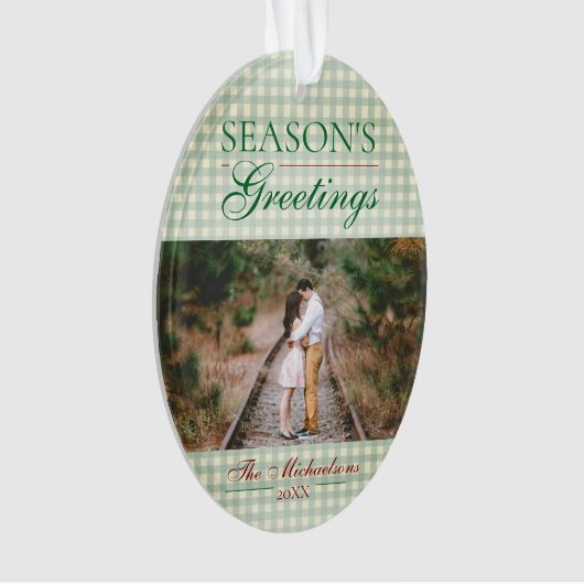 Die Grüße der Saison Gingham Weihnachten Ornament (Vorderseite)