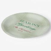 Die Grüße der Saison Gingham Weihnachten Pappteller (Schrägansicht)