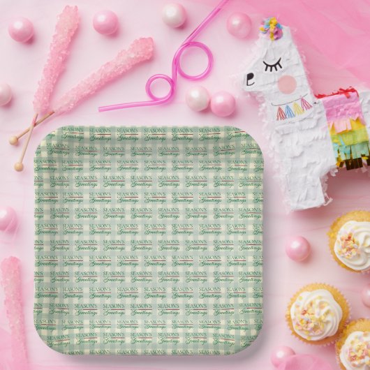 Die Grüße der Saison Gingham Weihnachten Pappteller (Party)