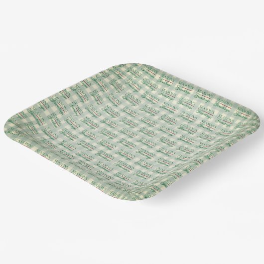 Die Grüße der Saison Gingham Weihnachten Pappteller (Gewinkelt)