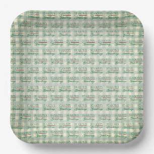 Die Grüße der Saison Gingham Weihnachten Pappteller