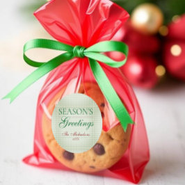 Die Grüße der Saison Gingham Weihnachten Runder Aufkleber