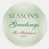 Die Grüße der Saison Gingham Weihnachten Runder Aufkleber (Vorderseite)