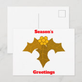 Die Grüße der Saison Gold Holly Postkarte (Vorne/Hinten)