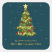 Die Grüße der Saison Gold Snowflake Tree Familienn Quadratischer Aufkleber (Vorderseite)
