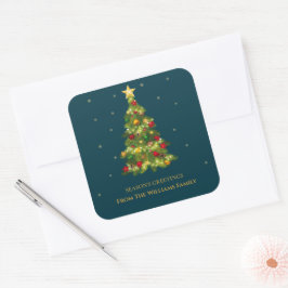 Die Grüße der Saison Gold Snowflake Tree Familienn Quadratischer Aufkleber