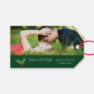 Die Grüße der Saison Holly Verlobten Paar Foto Geschenkanhänger