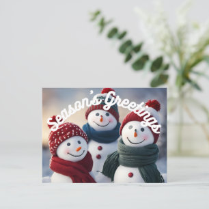 Die Grüße der Saison lächelnde Schneemänner Postka Feiertagspostkarte