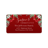 Die Grüße der Saison Poinsettia Rotes Weihnachtsfe Adressaufkleber (Vorne)