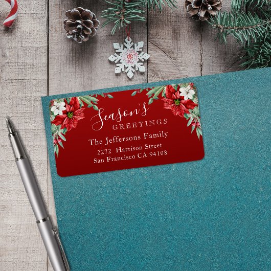 Die Grüße der Saison Poinsettia Rotes Weihnachtsfe Adressaufkleber