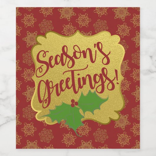 Die Grüße der Saison! Red Gold Snowflakes-Label Weinetikett (Einzelnes Label)