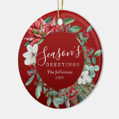 Die Grüße der Saison Red Poinsettia Foto Weihnacht Keramik Ornament (Links)