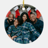 Die Grüße der Saison Red Poinsettia Foto Weihnacht Keramik Ornament (Hinten)