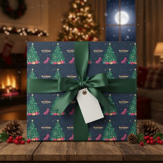 Die Grüße der Saison rosa Pup Geschenkpapier
