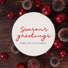 Die Grüße der Saison rot und weiß Minimalistisch Runder Aufkleber