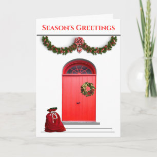 Die Grüße der Saison Rote Türen Garland Santa Bag Feiertagskarte