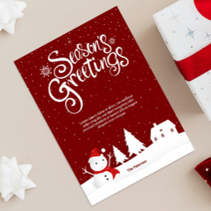 Die Grüße der Saison   Snowman Snowy Hills auf Rot Karte