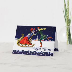 Die Grüße der Saison. Vintage Christmas Scene Feiertagskarte