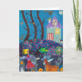 Die Grußkarte des Mädchens und ihres Hühnchens Karte