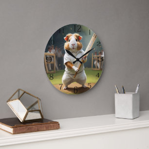 Die Guinea Schweinekricketer: in Weiß gekleidet, Große Wanduhr