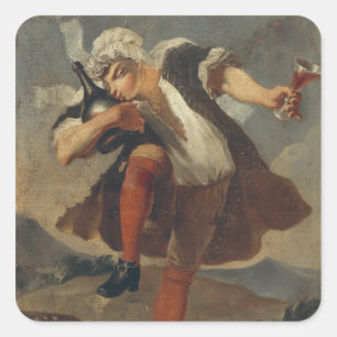 Die gute Flasche, das Zeichen des Weinhändlers Quadratischer Aufkleber