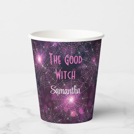 Die gute Hexe funkelt Spinnennetze Webs 8oz Pappbecher (Vorderseite)