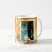 Die halbe offene Haustür aus grünem Holz Kaffeetasse (VorderseiteRechts)