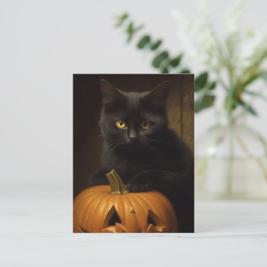Die Halloween-Katze Postkarte (Stehend Vorderseite)