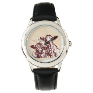 Die Hand mit zwei Kühen zeichnen die Skizze u. Armbanduhr