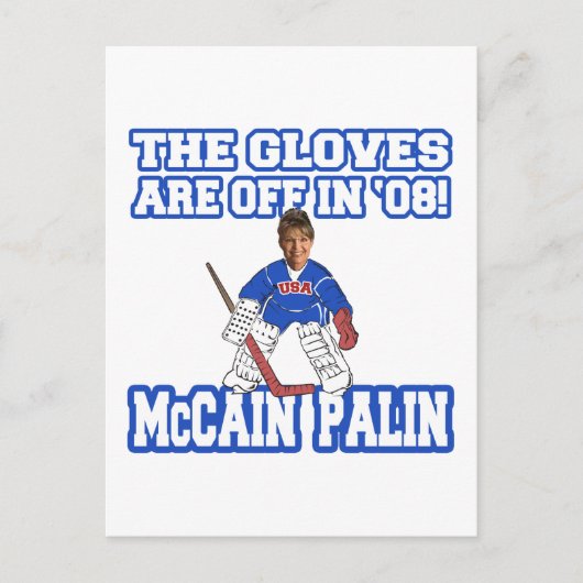 Die Handschuhe sind vor McCain Palin Postkarte (Vorderseite)