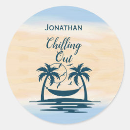 Die Hängematte im Palmenhain Runder Aufkleber