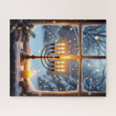 Die Hanukkah Menorah in einem schneebedeckten Wint Puzzle (Horizontal)