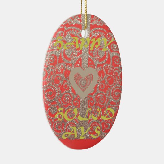 Die Happy Holidays Heart Red and Gold Collection Keramik Ornament (Rechts)