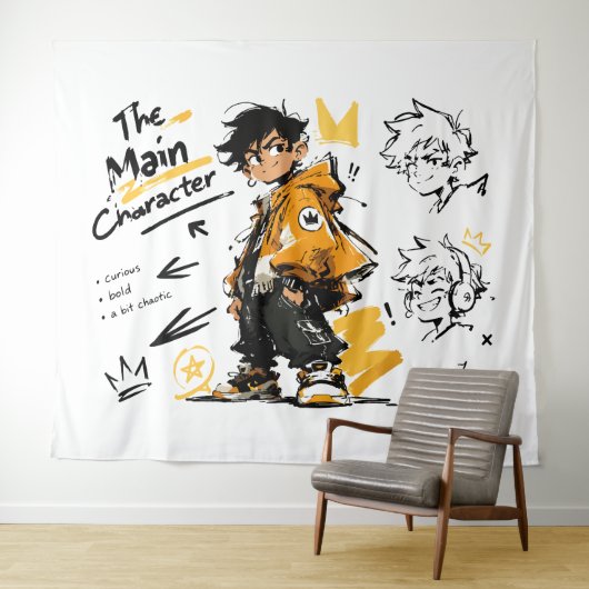 Die Hauptfigur Anime-Stil Coole Kunst Wandteppich (Beispiel (Horizontal))