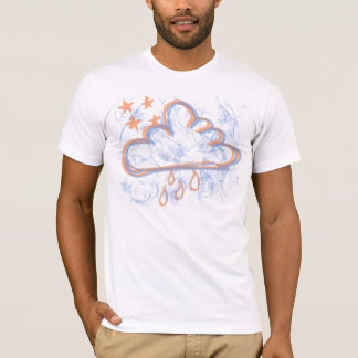 Die Hauptrolle spielen des orange Regens auf T-Shirt