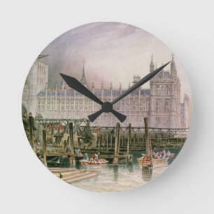 Die Häuser des Parlaments im Kurs der Aufrichtung Runde Wanduhr