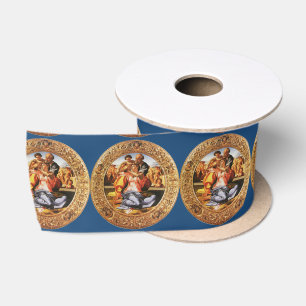 Die heilige Familie, blau Satinband