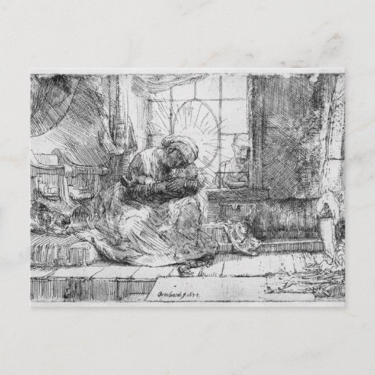 Die heilige Familie mit einer Katze, 1654 Postkarte (Vorderseite)
