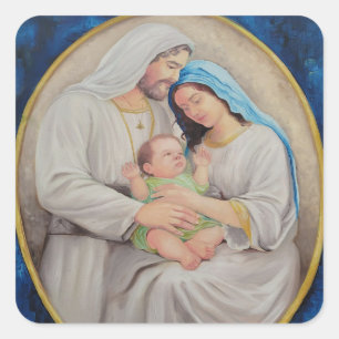 Die Heilige Familie: Porträt der göttlichen Liebe Quadratischer Aufkleber